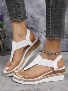 Women's Thick Sole Simple Jute Rope High Platform Waterproof Casual Beach Holiday Flip Flops, Plus Size