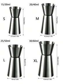 Juego de 4 piezas/1 pieza de doble dosificador de acero inoxidable grueso, taza medidora, taza de onzas para uso en bar, taza medidora de doble extremo, copa para cócteles, herramientas de cocina plateadas perfectas para fiesta, múltiples opciones de capacidad disponibles, regalo para el padre