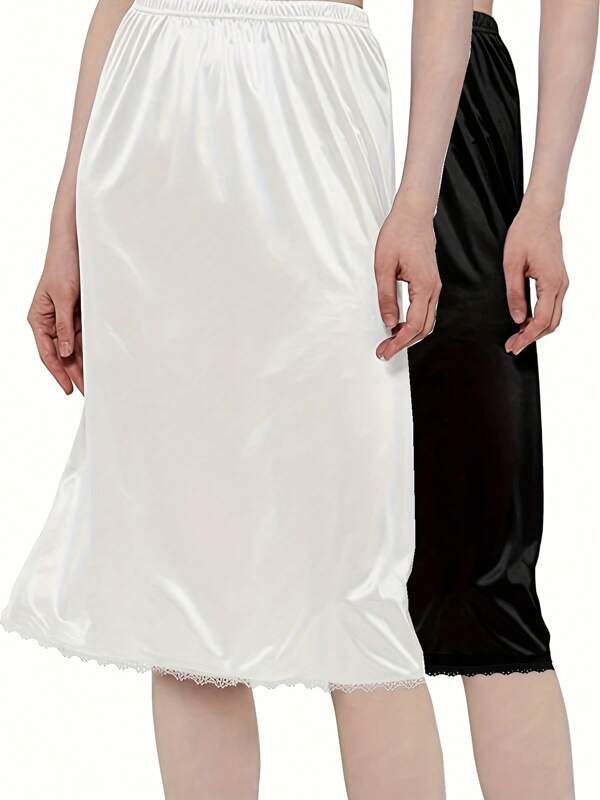 Spitzensaum Einfarbiger Rock, sexy taillierter dehnbarer Unterrock Halbrock, Damen Unterwäsche & Formwäsche