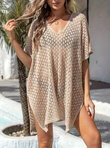 Copricostume casual e sexy da donna taglie forti, semi-trasparente per la spiaggia