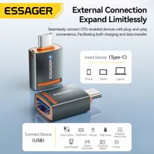 ESSAGER Adattatore OTG 5A, da USB a Type C, convertitore USB, trasmissione ad alta velocità a 5Gbps, per telefono cellulare e computer