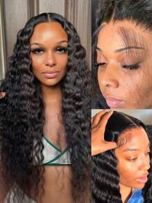 180% 密度优雅卷曲波浪蕾丝前假发 13x4 巴西处女真人发深卷曲蕾丝前假发透明预拔透明蕾丝深波浪款式 28 英寸 女士