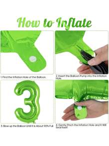 3pcs 40-Inch Apple Green Dinosaur Number Balloons, 2pcs Balloon Accessories, Cartoon Dinosaur Balloons For Birthday Party, Triangle Dinosaur Decorative Balloons, Jurassic Theme, Birthday Decor - Multicolor - View 4