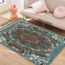 [Crystal Velvet 700g/㎡ Point-Printed Bottom, 5mm Thick] 1pc Bohemian Style Solid Color Area Rug, Soft Non-Slip Washable Carpet Suitable For Living Room, Bedroom, Kitchen, Office, Home Decor, Large Classroom Rug, Geometric Washable Rug