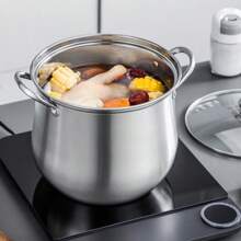 Grande casserole en acier inoxydable avec couvercle en verre - plus épaisse et plus haute, multifonctionnelle pour mijoter et faire de la soupe, compatible avec les cuisinières à gaz et à induction, convient pour la maison et les restaurants