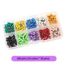 10-kolorowe 500szt. kolorowe plastikowe szpilki z główką, szpilki z dużą główką, 10-kolorowe szpilki do map, pinezki, szpilki z główką kulistą