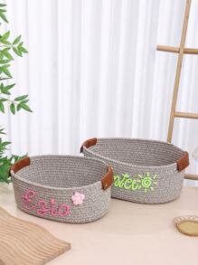 1pc Customized Handmade Woven Storage Basket, Suitable For Bathroom, Bedroom, Living Room, Kids Toys, Pet Supplies, Wedding Decor, Valentines Day, Halloween, School Season, Home Storage