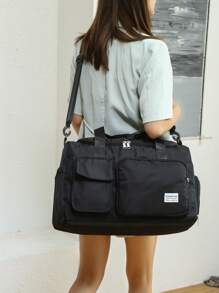 轻便行李包，配有可调节肩带和手柄，多隔层旅行包，配有行李带和鞋隔层，旅行必需品，便携式收纳包 - 黑色 - 查看 5