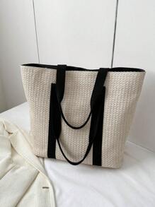 Summer Seaside Beach Vacation Simple Casual Straw Bag,Beige Women Tote Bags,Large Capacity Portable Beach Holiday Bag,Double Handle Tote Bag For Summer Beach Trip Shoulder Bag Handbag Shopping Bag,Women's Stylish Tote Bag For Shopping For Teen Girls Women College Students,White-Collar Workers,Teacher Perfect For School,College,Work ,Business,Commute,Outdoors, Travel, Outings,Holiday,Teachers' Day