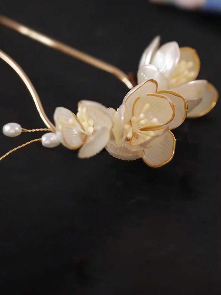 1 Stück eleganter chinesischer Stil Vintage weiße Magnolie Haarspange, elegantes hochwertiges orientalisches Feng-Shui-Haarzubehör Valentinstag - Chinesische Haarnadel - Übersicht 1