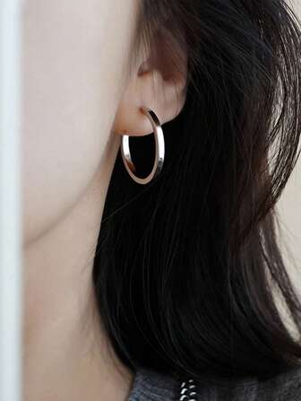 2pcs/Set Premium S925 Sterling Silver Hoop Earrings For Women, Minimalist Design Elegant Earring Studs Jewelry Gifts