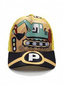 1 Peça Boné de Beisebol com Estampa de Veículo Fora de Estrada & Escavadeira para Crianças, Chapéu de Sol Fofo de Veículo de Construção