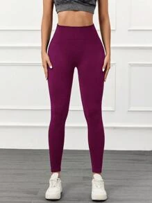 Summer Workout Solid Color Seamless Yoga Leggings, High Waist Fitness Running Pants, Women Sportswear Trousers, Suitable For Outdoor Sports, Yoga, Workout