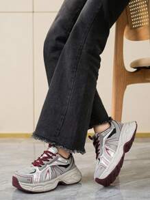 Women's Platform Sneakers, Comfy Breathable Lightweight Casual Sport Chunky Chunky Sneakers, All Season - Burgundy - View 9