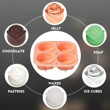 1pc 4 Cavity Rose Shaped Ice Cube Tray, Versatile Chocolate Mold, Jelly Mold, Ice Cube Tray For Mother's Day, Party, Kitchen, Bakery, Silicone Whiskey Ice Ball Mold