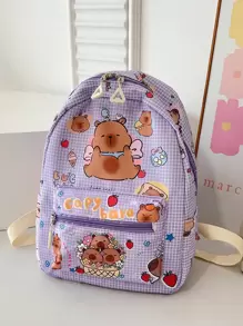 1 Pc Large-Capacity Cute Capybara Pattern School Bags.Lively Student Bag With Multi Pockets.Fashionable School Bag.Practical Handbag .Personalized Lightweight School Backpack.Portable Backpack With Multi Compartments - Purple - View 3