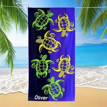 1 件海洋系列动物图案沙滩巾，个性化柔软舒适毛绒沙滩巾 - 彩色 - 查看 5