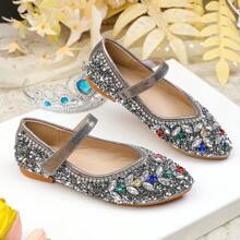New Rhinestone Decor Children's Flat Shoes, Casual Daily Wear