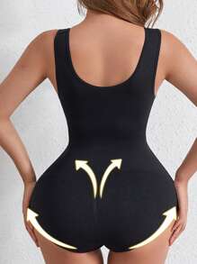 Women's Seamless Bodyshaper, High Elastic Compression Backless Shapewear One-Piece - Black - View 2