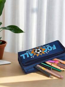 1pc Cartoon Multifunctional Pencil Case, Football Design Pen Bag For Middle/Elementary School Students - Multicolor - View 5