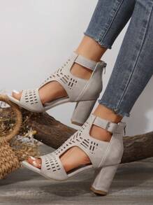 Women's Hollow-Out Open Toe Thick Heel Platform Sandals, 8cm High Chunky Heel Fashion Elevated Dress Shoes For Party, Travel, Vacation, Suitable For All Seasons, Brown