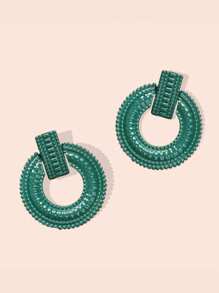 1 Pair Fashionable Minimalist Geometric Hollow Alloy Large Hoop Earrings, Tassel Design Metal Round Earrings, Exaggerated Versatile - Pair Of Round Earrings - View 18