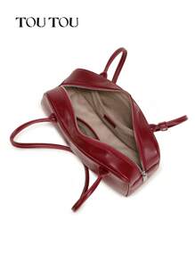 TOUTOU Fashion Creative Contrast Color Cherry Metallic Chain Decor Bowling Bag, Lightweight Sports Leisure Large Capacity Tote Bag, Multipurpose Versatile Shoulder & Underarm Bag Suitable For Commuting And Travel 4961