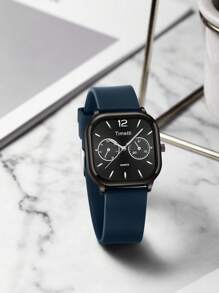 Relógio casual unissex com pulseira quadrada de silicone e movimento de quartzo, versátil para uso diário