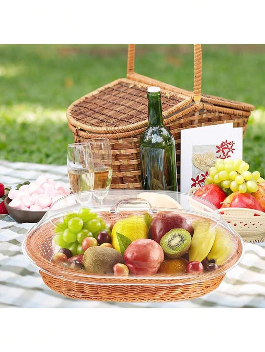 1 个 Faradabiao 葡萄藤面包篮，带透明亚克力盖 - 耐用、可清洗的食物托盘，用于盛放甜点和水果 - 非常适合厨房、野餐和家庭展示