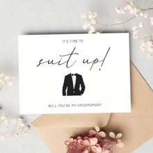 Elegant Groomsman Proposal Card - "It's Time To Suit Up!" With Tuxedo Illustration, Perfect For Wedding Celebrations, English Greeting For Men - 5*7in - View 4