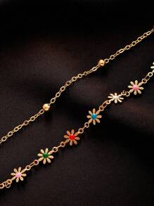 1pc Fashion Minimalist Bohemian Style Multicolor Daisy Decor Multi-Layer Anklet, Suitable For Women Beach Holiday, Party, Date, Gift, Daily Wear (Random Color)