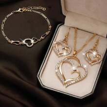 Heart Pendant Jewelry Set - Includes Necklace, Bracelet And Earrings - Multicolor - View 1