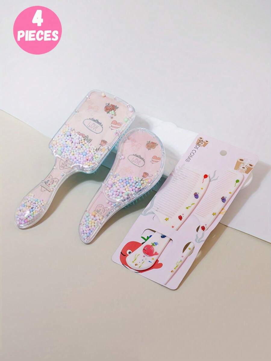 4pcs/2pcs Cute Cartoon Hair Comb Set, Including Air Cushion Comb And Fine Tooth Comb, Suitable For All Hair Types. Smooth Hair Comb Set With Flexible Bristles And Anti-Static Comb. Hairstyle Design Without Knots, Creating A Relaxed Texture, Ideal For Giving Gifts