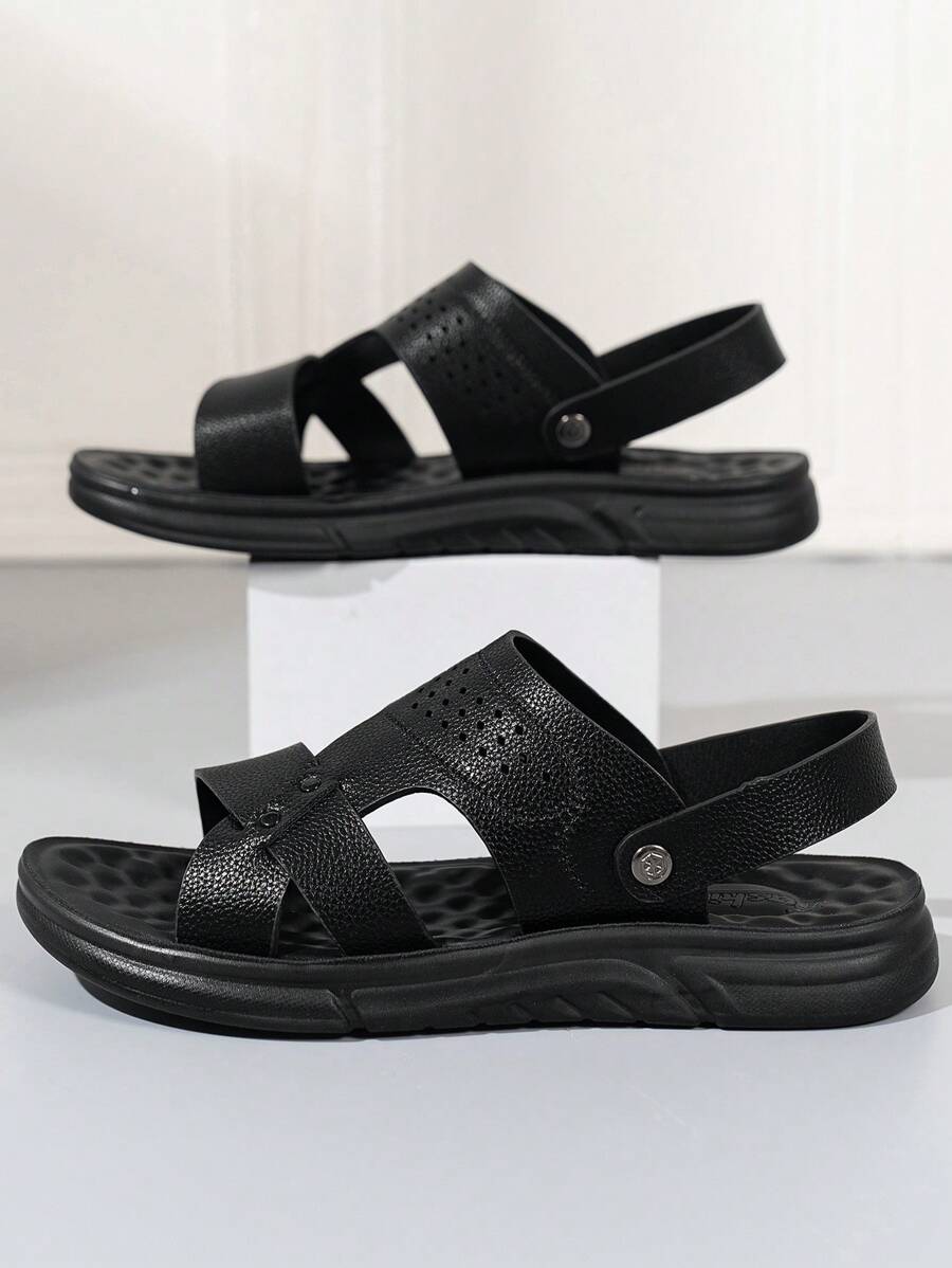 Men's Sandals Summer New High-End Casual Sandals Non-Slip Wear-Resistant Soft Bottom Open Toe Slippers, Dual-Use Outdoor Anti-Slip Breathable Waterproof Beach Shoes - Black - View 1