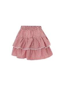 Women Y2k Plaid Ruffle Mini Skirt Flowy Layered Short Skirt Gingham A Line Skirt Cute Summer Streetwear - 紅色 - 查看 7