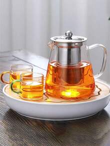 1pc Glass Teapot With 304 Stainless Steel Filter, High Borosilicate Glass, Straight Body Steel Infuser Teapot, Large Capacity Triangle Pot - Multicolor - View 4