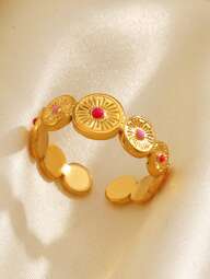 1 pièce Bague ronde géométrique ajustable en acier inoxydable, design minimaliste pendentif, convient pour le port quotidien et les voyages des femmes