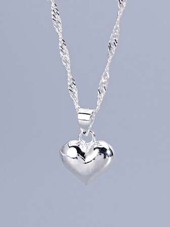 1pc S925 Sterling Silver Shiny Delicate Heart Pendant Necklace, Suitable For Women, Holiday And Birthday Gift, Wedding Engagement, Bridal Jewelry, Valentine's Day Gift