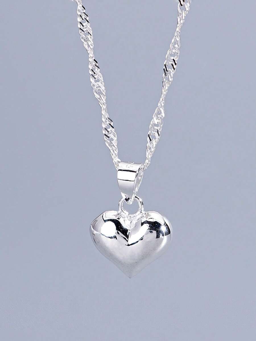 1 件 S925 纯银闪亮精致心形吊坠项链，适合女性、节日和生日礼物、婚礼订婚、新娘珠宝、情人节礼物 - 愛心 - 查看 1