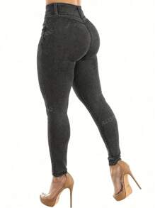 Women's High Waisted Butt Lifting Jeggings Pants, Fashionable Skinny Slim Fit Denim Trousers, Versatile For Dating, Commuting, Elegant Shopping