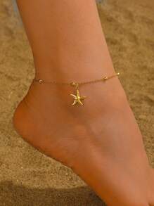 MONALLY 18K Gold Plated Sexy Cute Starfish Anklet, 1pc, Girls Birthday Gift, Stainless Steel Jewelry, Suitable For Summer Vacation Travel Beach Party (Random Quantity) - Starfish Anklet - View 1