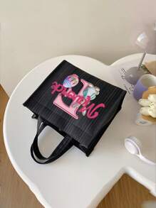 Customized Name Easter Picture Splicing Striped Handbag Large Capacity Canvas Bag Female Work Bag Student Backpack Elegant And Fresh Vertical Pattern Tote Bag Office Worker Commuter Large Capacity Handbag Bento Bag Small Square Bag Korean Edition Fashion Simple Handbag Handbag Shoulder Bag Art Bag Data Bag Leisure Bag New Large Capacity Bento Bag Vertical Stripe