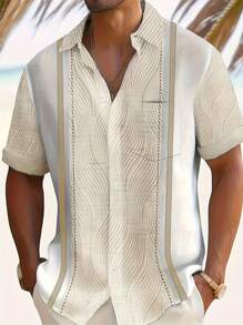 D2472 Cross-Border European And American Style Printed Men's Short Sleeve Shirt, Casual Plus Size Slim Fit Shirts