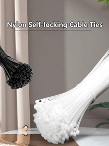 100/200/300pcs Cable Ties, Various Sizes Nylon Zip Ties 4/6/8 Inches, Self-Locking Rope Management Heavy Duty Outdoor, Home Office, Garden Fence Grid UV Resistant Nylon Straps