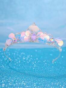 1 件优雅紫色心形贝壳美人鱼尾巴配闪亮皇冠新娘婚礼头饰，公主头饰 - 彩色 - 查看 5