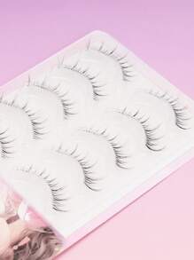 5对自然假睫毛蓬松柔软3D水貂睫毛纤长丝滑睫毛日常上班会议自然假睫毛佩戴舒适睫毛手工翼状加长自然饱满假睫毛 - 自然纖長款 - 查看 5