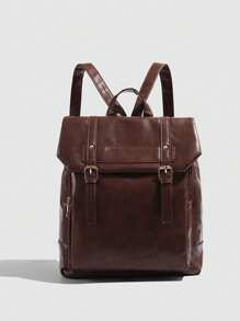 Retro Soft Leather Women's Backpack, Large Capacity College Casual Commuter Bag - Brown - View 2