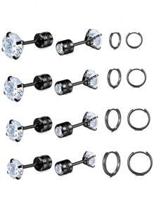 16 件套旋入式医用不锈钢耳钉和环状耳环套装女士男士 AAA 方晶锆石软骨耳环防过敏多个穿孔适合男士女士敏感耳朵 - 耳飾套裝 - 查看 5