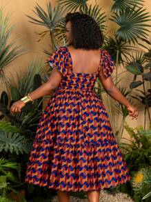 Faeriesty Plus Stunning Square Neckline Vacation Maxi Dress & Ruffled Sleeve Details – Vibrant Floral Print Summer Resort Wear For Beach Parties, Outdoor Weddings, And Tropical Getaways (Comfortable & Seasonless Design) Summer Dresses Spring Clothes