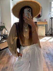 女式套头蝙蝠风格纯色针织毛衣